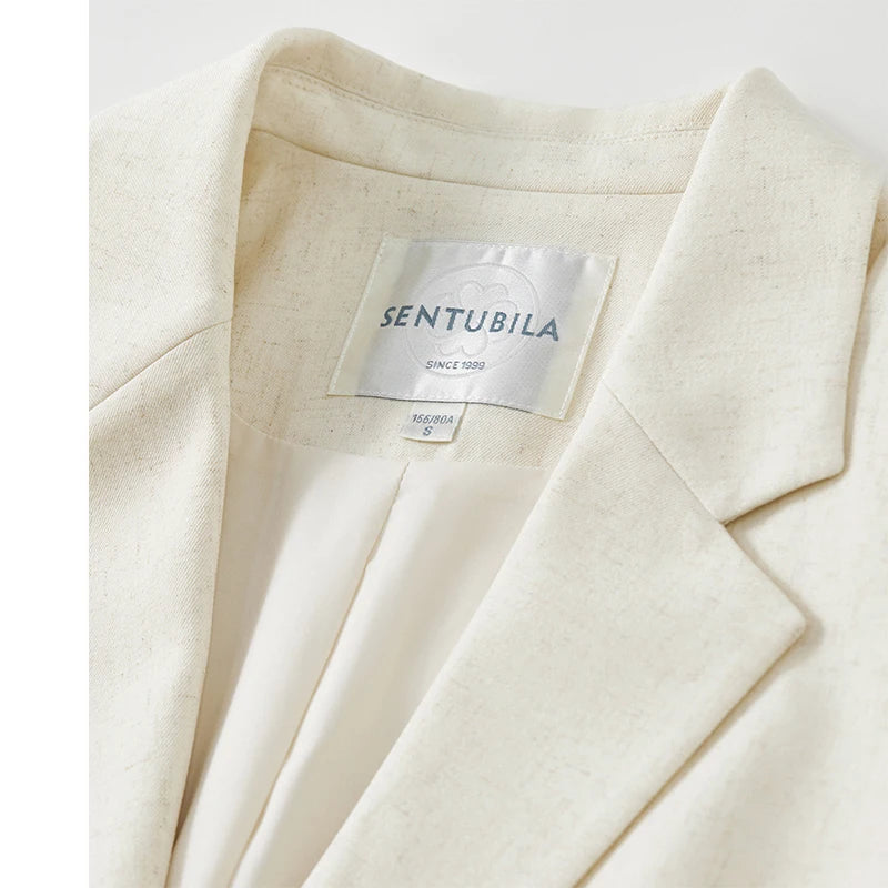 Sentubila blazers de linho reto para mulher 2025 primavera sólida senhora do escritório workwear entalhado único breasted outerwear 151x58179