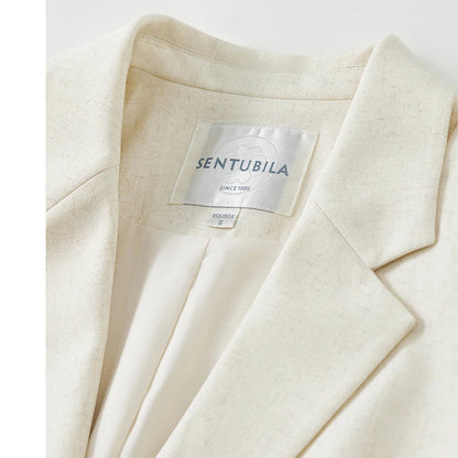 Sentubila blazers de linho reto para mulher 2025 primavera sólida senhora do escritório workwear entalhado único breasted outerwear 151x58179