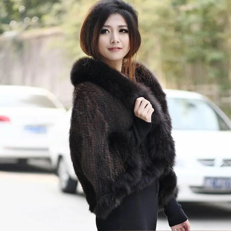 Chales de piel de visón tejidos auténticos para mujer, Otoño Invierno de lujo, cuello de piel de zorro, Pashmina de piel para mujer, capa nupcial, chaqueta
