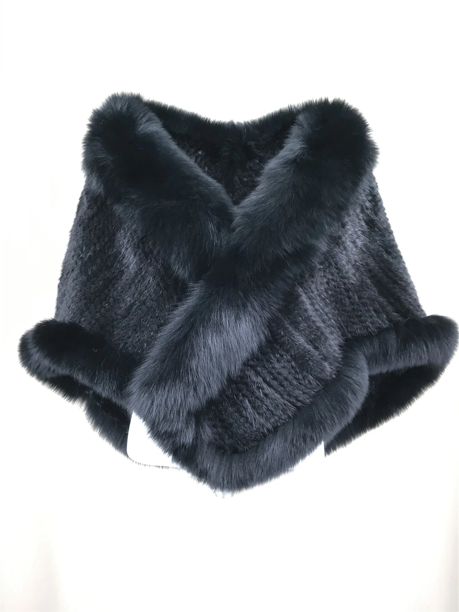 Xale de tricô de pele de vison real com gola de corte de pele de raposa, estola de capa frontal, xale branco coreano peludo luxuoso, inverno