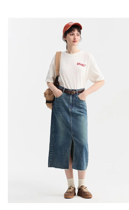 Semir-Saia jeans feminina, fenda alta, design de corte reto, nova chegada, verão, 2022