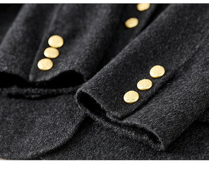Sentubila casaco de lã de luxo para mulheres 2024 inverno gola redonda reta único breasted roupas femininas de alta qualidade w44o56591