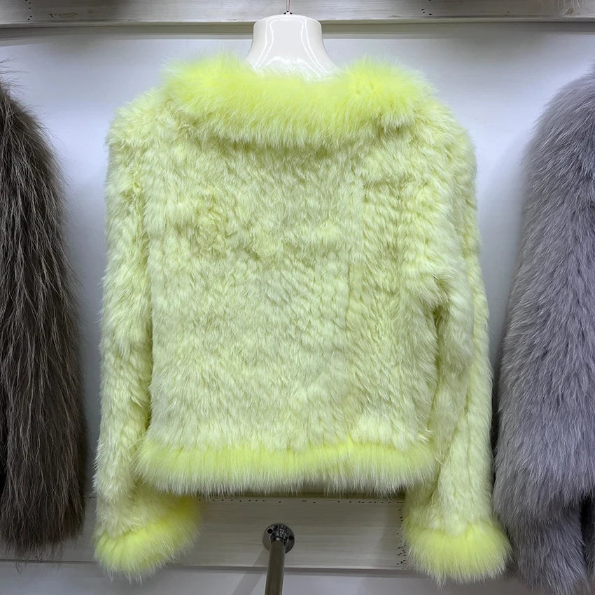 2025 nueva moda abrigos de piel de conejo Natural tejidos nuevas chaquetas de piel de zorro Real ropa de mujer de lujo prendas de vestir
