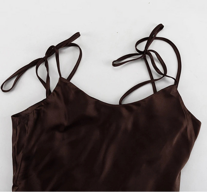 Clacive moda solta marrom cetim vestidos femininos 2025 verão cinta sem mangas até o chão vestido sexy sem costas vestido feminino