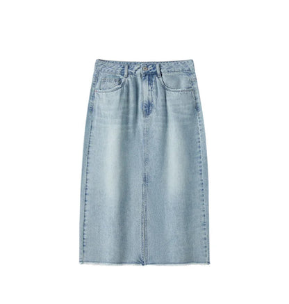 Semir-Saia jeans feminina, fenda alta, design de corte reto, nova chegada, verão, 2022