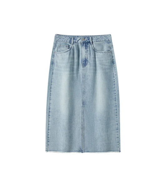 Semir-Saia jeans feminina, fenda alta, design de corte reto, nova chegada, verão, 2022
