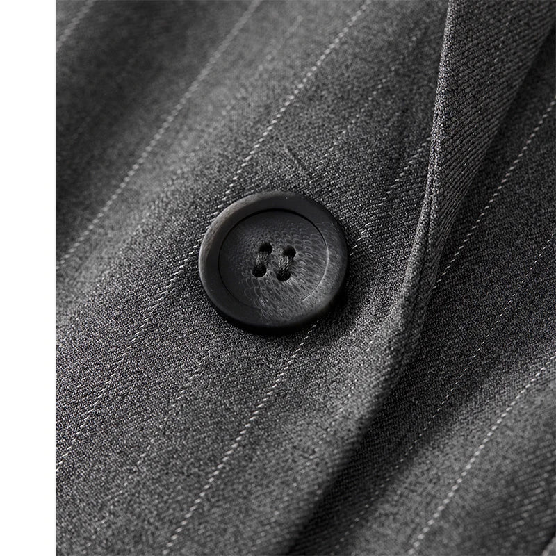 Sentubila feminino textura listrado calça ternos 2024 inverno entalhado pescoço único botão calças de perna reta 2 peça conjunto 143z56524