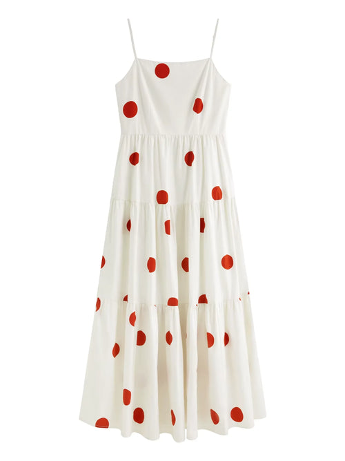 Vestido Longo Feminino Antonella Poá Vermelho