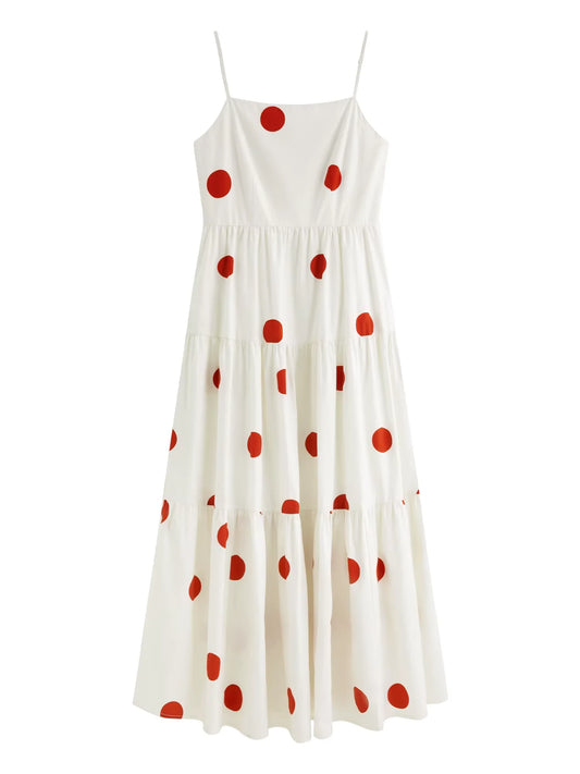 Vestido Longo Feminino Antonella Poá Vermelho