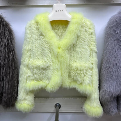 2025 nueva moda abrigos de piel de conejo Natural tejidos nuevas chaquetas de piel de zorro Real ropa de mujer de lujo prendas de vestir