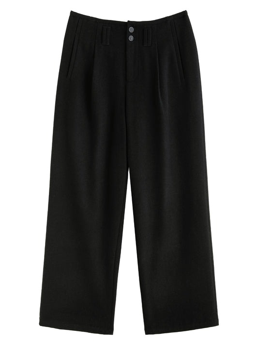 Dushu 53.1% lã calças de inverno femininas preto commuter simples lã misturada calças retas inverno engrossar calça cinza 24dh84070