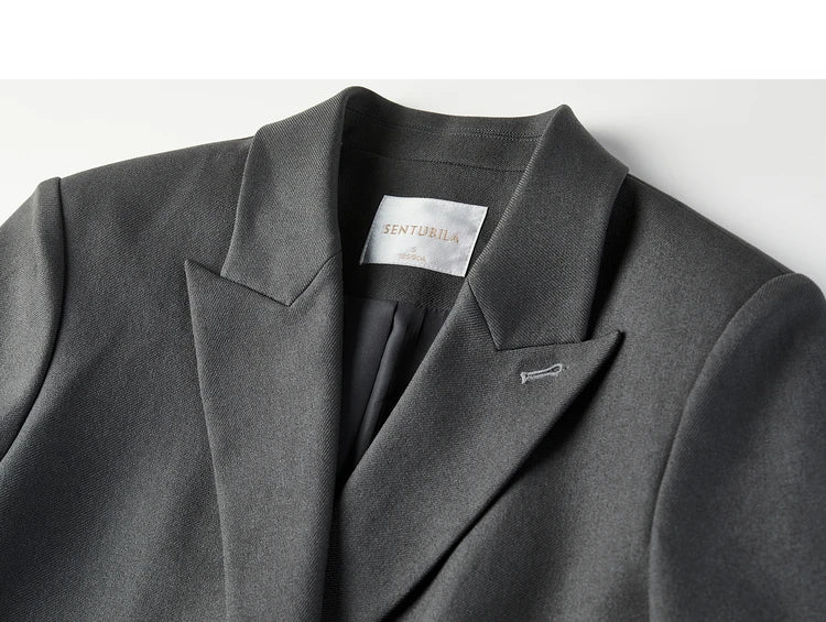Sentubila blazer e calças terno 2025 acolchoado ombro superior calças de perna larga senhora define feminino trabalho wear 2 peça set153ze1874