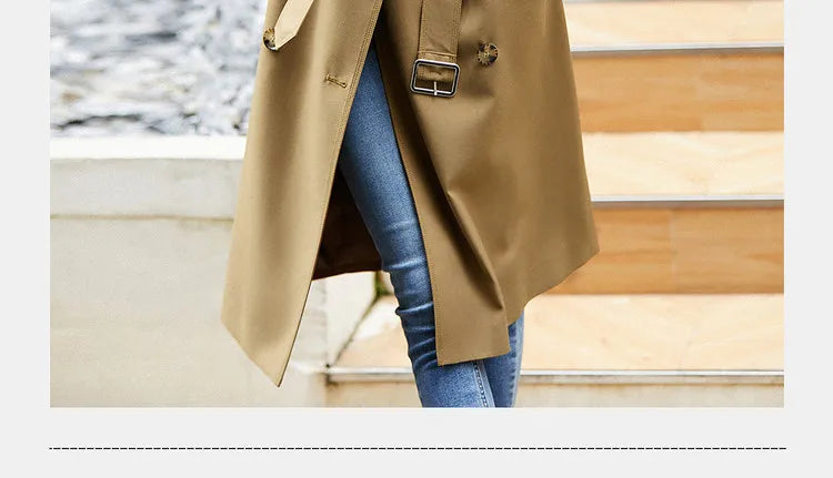 Sentubila-Elegante Trench Coat Longo Feminino, Blusão Solto, Jaqueta Traseiro Duplo, Casacos, Inverno, Outono, 123F42871