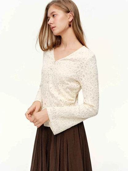 Blusa Elegante Feminina Texturizada com Renda Camille