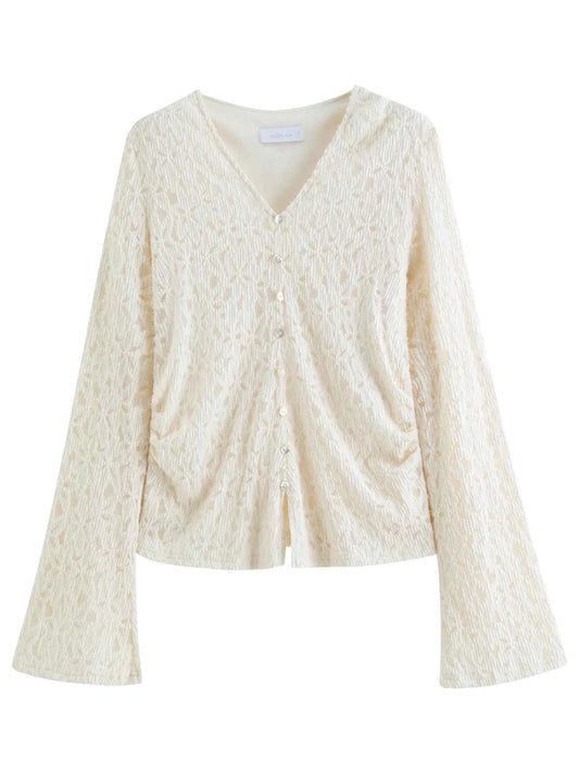 Blusa Elegante Feminina Texturizada com Renda Camille