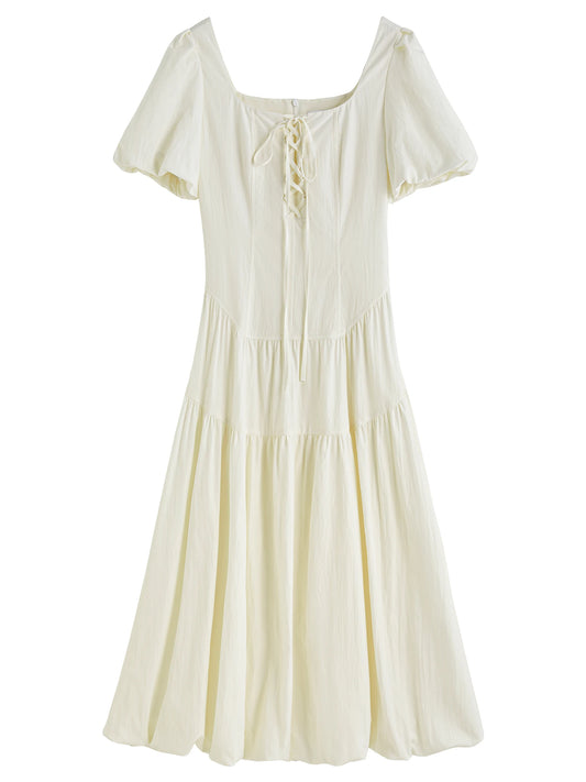 Vestido Feminino Elegância Francesa Gola Quadrada - AlmaChic