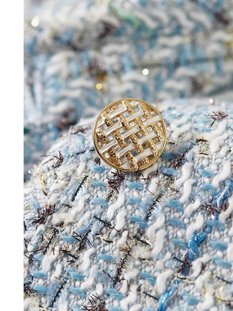 Sentubila recortado tweed jaqueta para mulher 2024 outono elegante moda outerwear o-pescoço casacos curtos roupas femininas 143w56772x