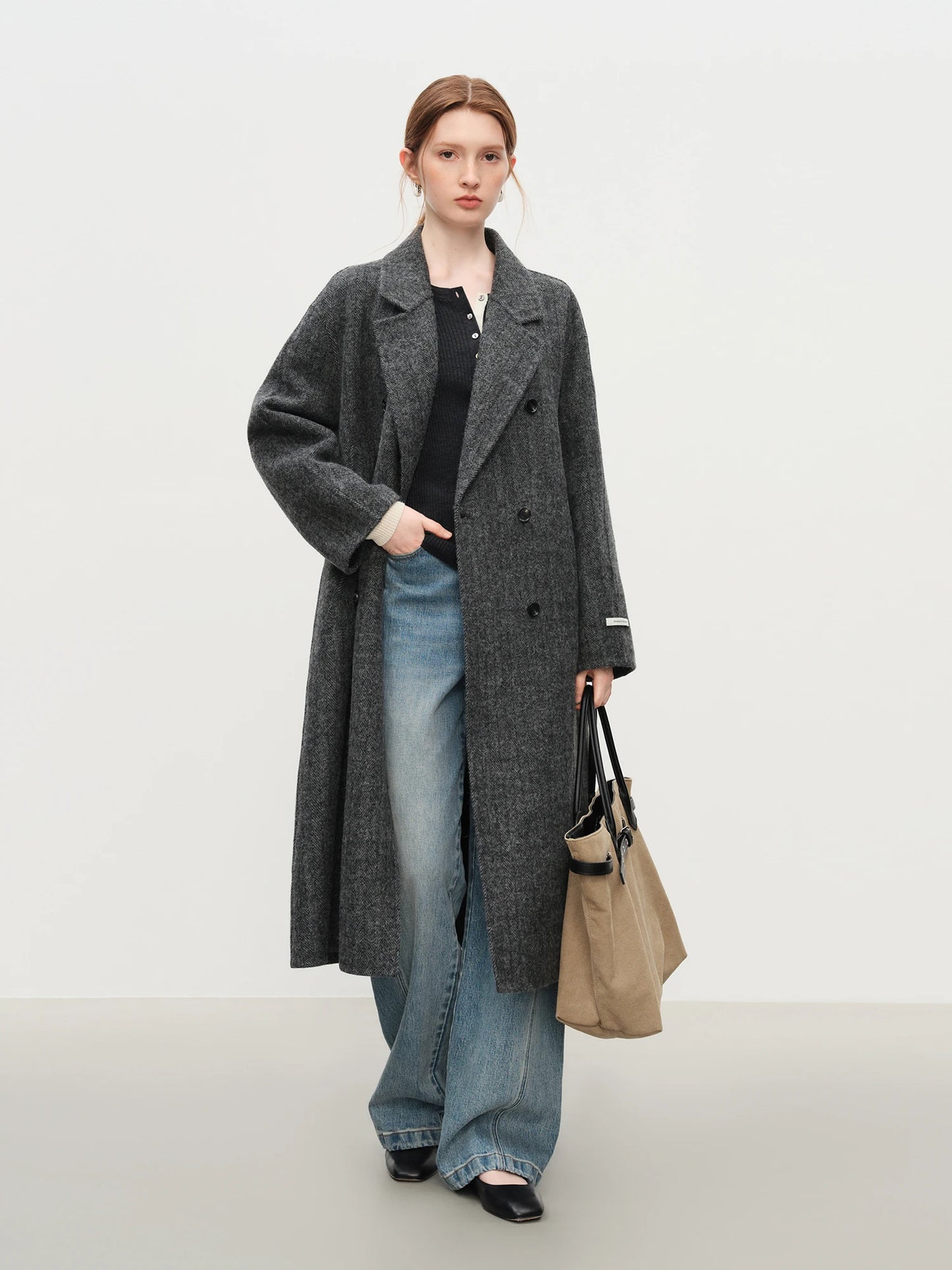 Fsle diamante sob medida alpaca camelo mistura de lã dupla face tweed casaco para mulheres inverno 2025 agasalhos misturas