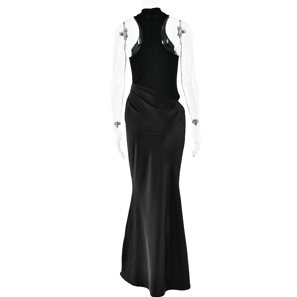 Vestido Maxi Elegante em Cetim com Recortes - AlmaChic