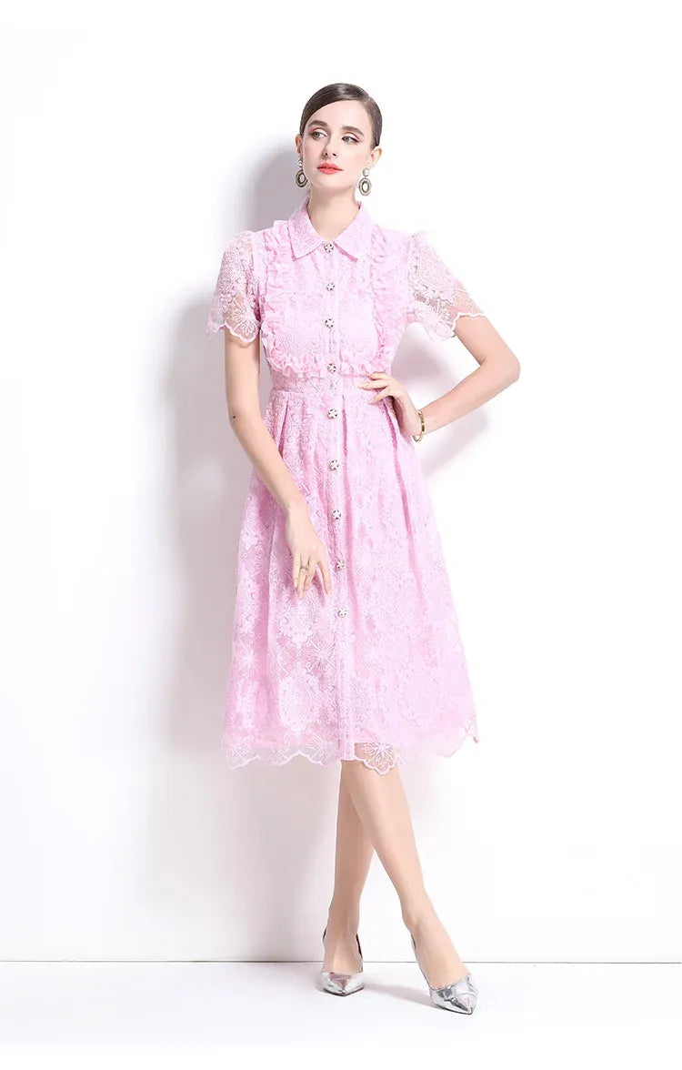 Vestido de Renda Feminino Cléo – Cintura Império e Botões Frontais