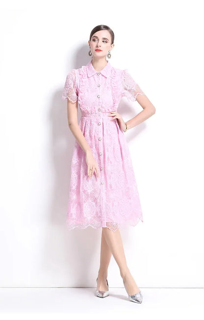 Vestido de Renda Feminino Cléo – Cintura Império e Botões Frontais