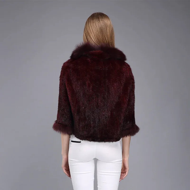 Poncho Casaco de Pele de Coelho e Raposa para Mulheres