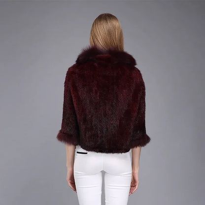 Poncho Casaco de Pele de Coelho e Raposa para Mulheres