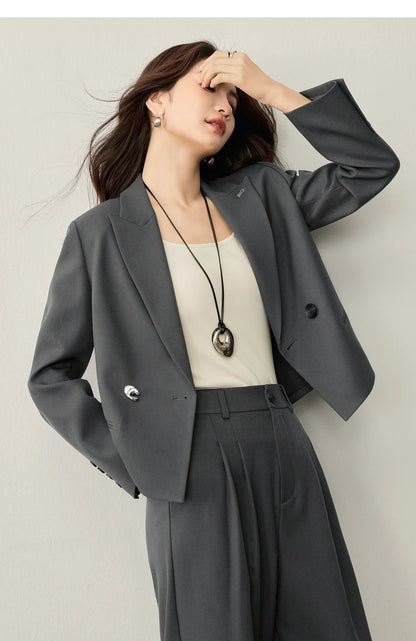 Sentubila blazer e calças terno 2025 acolchoado ombro superior calças de perna larga senhora define feminino trabalho wear 2 peça set153ze1874