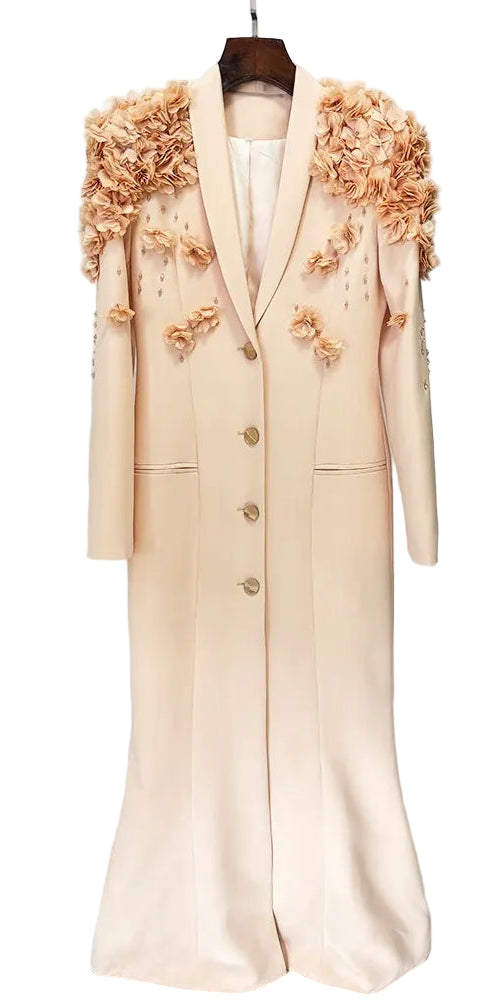 Vestido Longo de Festa Floréal Lumière – Alta Alfaiataria com Aplicações Florais Artesanais