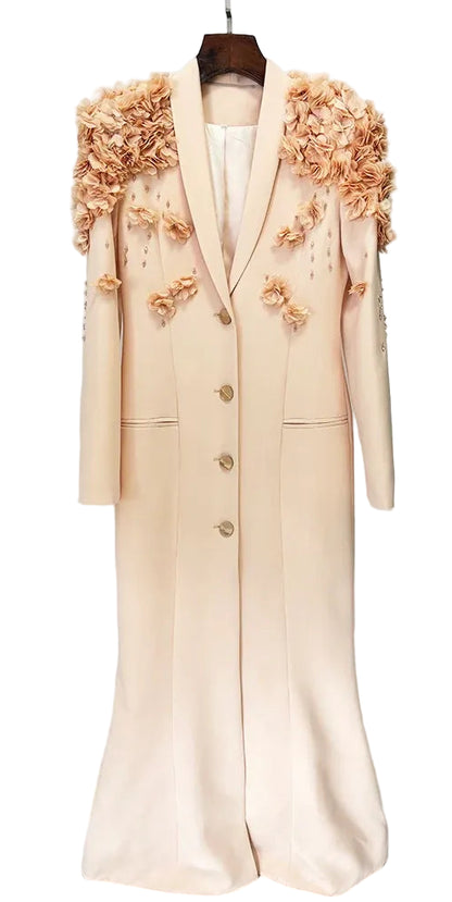 Vestido Longo de Festa Floréal Lumière – Alta Alfaiataria com Aplicações Florais Artesanais