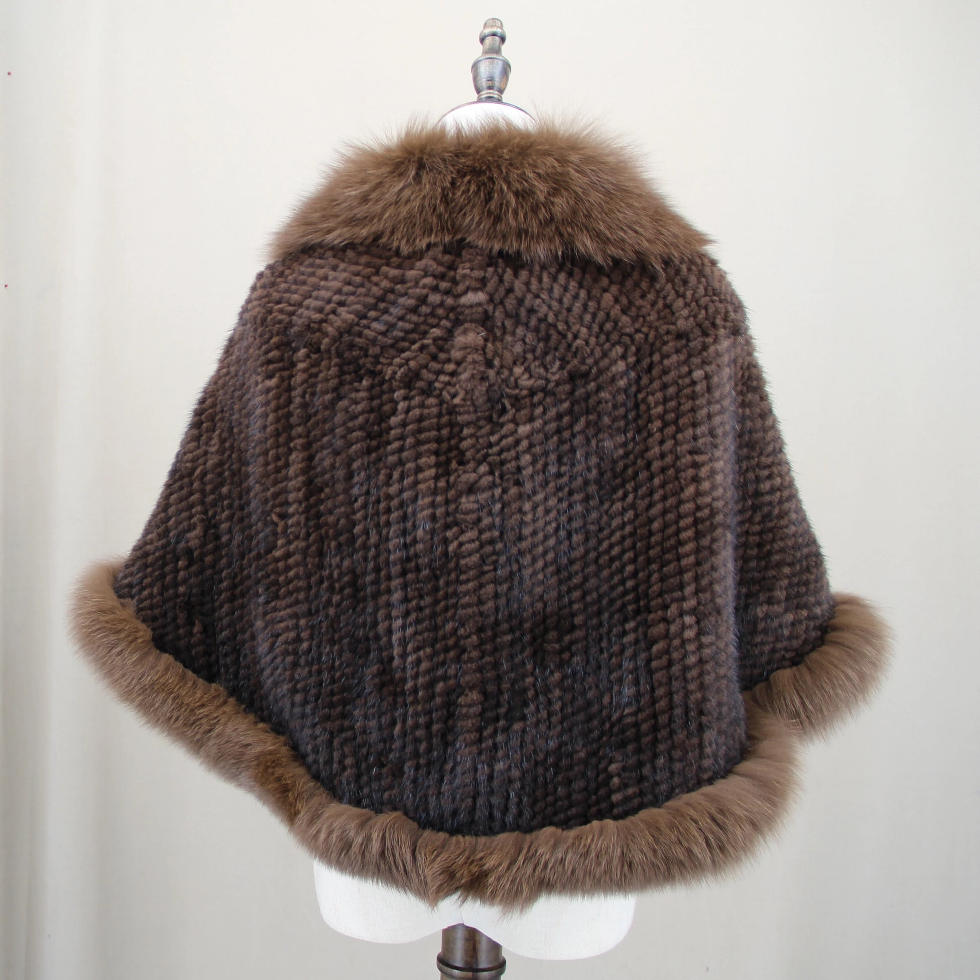 Xale de tricô de pele de vison real com gola de corte de pele de raposa, estola de capa frontal, xale branco coreano peludo luxuoso, inverno