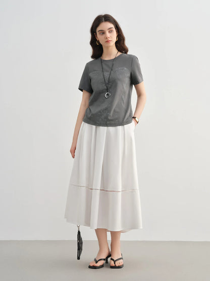 Dushu plus size feminino slogan impressão em torno do pescoço malha camiseta 2025 coleção de verão design de emagrecimento simples topo para mulher 25ds82213