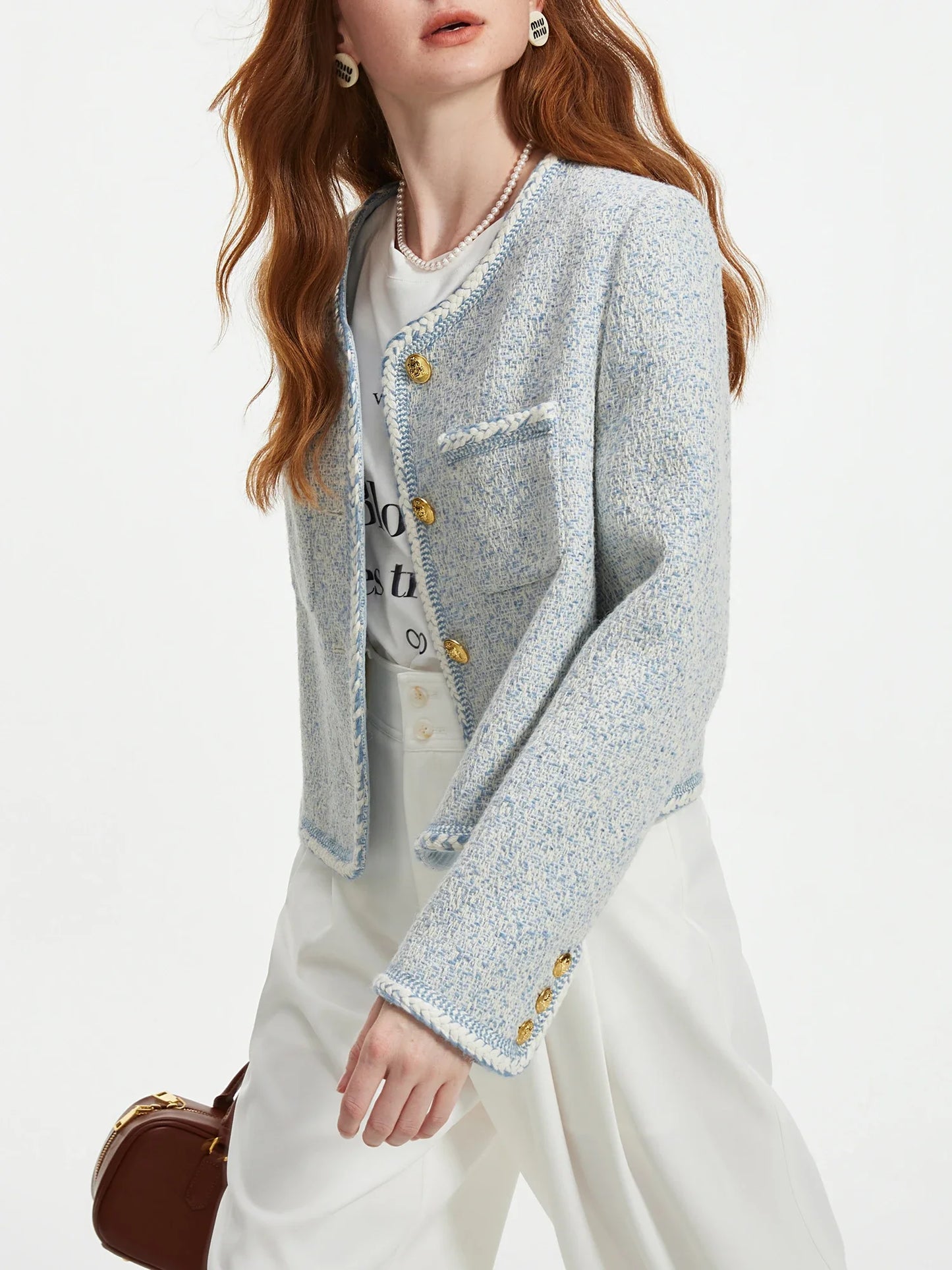 Casaco Tweed Azul Elegante Feminino - AlmaChic