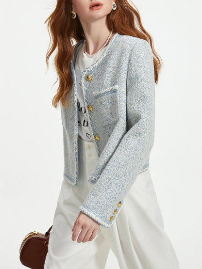 Casaco Tweed Azul Elegante Feminino - AlmaChic