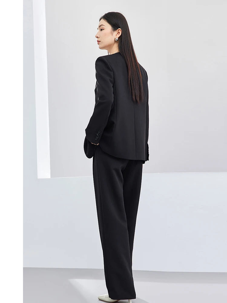 Sentubila mulher 3 peça conjunto roupas 2025 outono moda escritório wear preto colete blazer jaquetas perna larga calça conjunto 141z53019