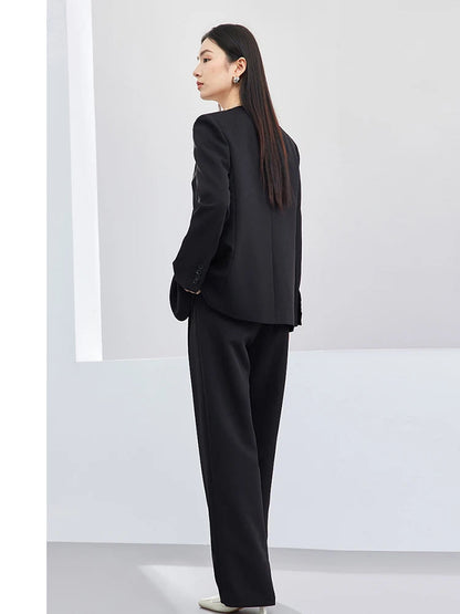 Sentubila mulher 3 peça conjunto roupas 2025 outono moda escritório wear preto colete blazer jaquetas perna larga calça conjunto 141z53019