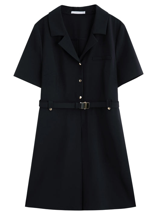 Dushu vestido feminino plus size inspirado em hepburn, comprimento médio, inteligente, urbano, nova coleção de verão 2025, vestido preto 25ds82163