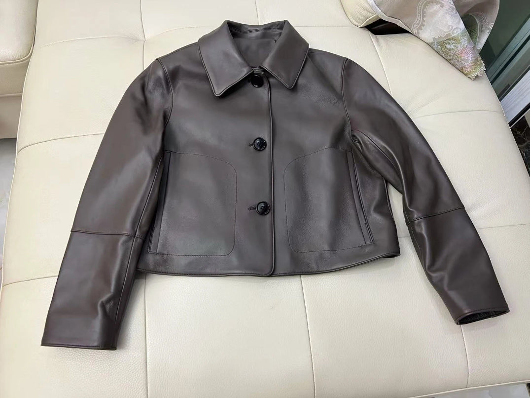 Casacos curtos de pele de carneiro feminino harajuku moda jassen dames fino jaqueta de couro legítimo gola quadrada na moda streetwear casaco