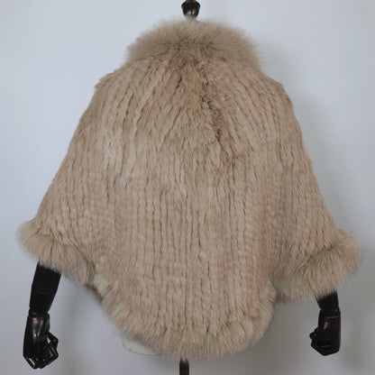 100% de piel de conejo auténtica para mujer, bufanda con cuello de piel de zorro, Poncho de piel de conejo tejido cálido para invierno, accesorios de moda para fiesta para niñas