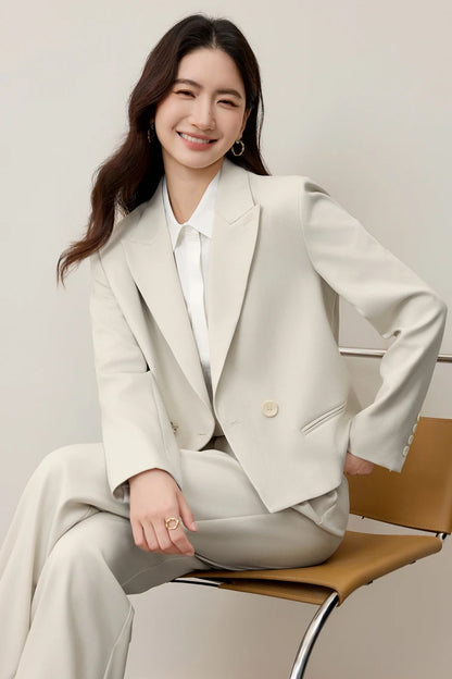 Sentubila blazer e calças terno 2025 acolchoado ombro superior calças de perna larga senhora define feminino trabalho wear 2 peça set153ze1874