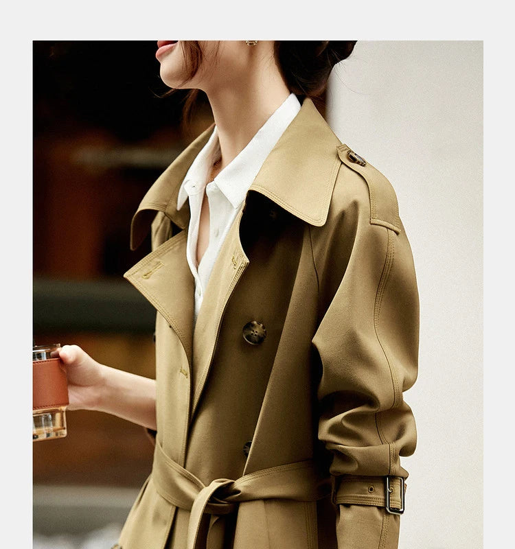 Sentubila-Elegante Trench Coat Longo Feminino, Blusão Solto, Jaqueta Traseiro Duplo, Casacos, Inverno, Outono, 123F42871