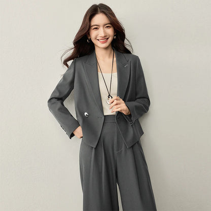 Sentubila blazer e calças terno 2025 acolchoado ombro superior calças de perna larga senhora define feminino trabalho wear 2 peça set153ze1874