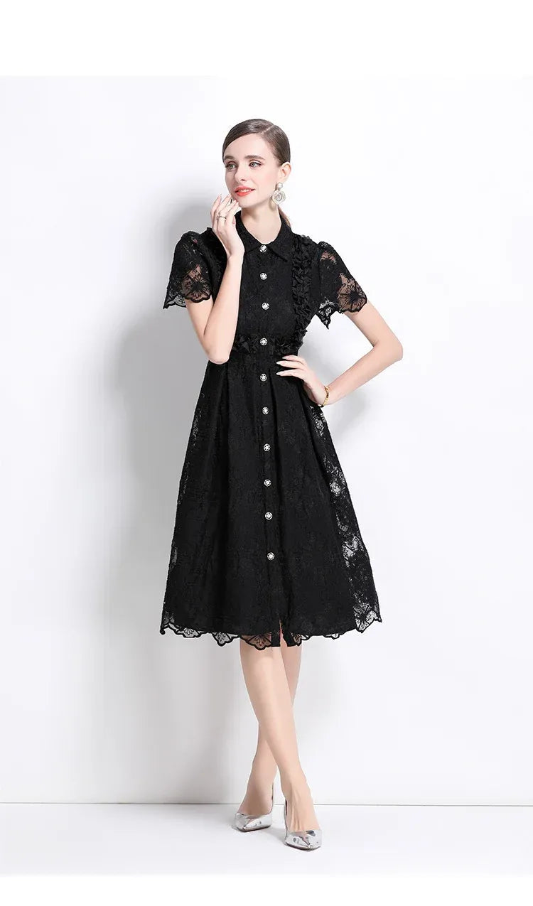 Vestido de Renda Feminino Cléo – Cintura Império e Botões Frontais