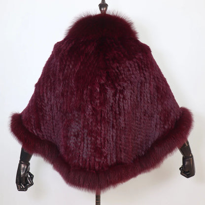 100% de piel de conejo auténtica para mujer, bufanda con cuello de piel de zorro, Poncho de piel de conejo tejido cálido para invierno, accesorios de moda para fiesta para niñas