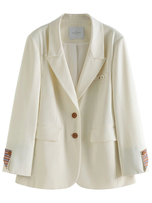 DUSHU-Cool Sense Loose Commuter Jacket para mulheres, casaco feminino, terno capaz, design elegante, primavera, novo, 24DS81040