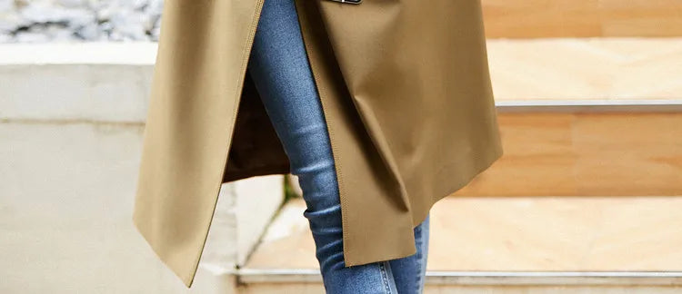 Sentubila-Elegante Trench Coat Longo Feminino, Blusão Solto, Jaqueta Traseiro Duplo, Casacos, Inverno, Outono, 123F42871