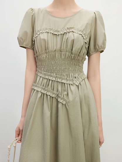 Fsle francês elegante estilo hepburn midi vestido para o sexo feminino 2025 verão nova chegada vestido fino roupas de temporada de férias 25fs12421