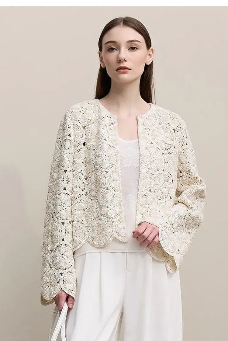 Jaqueta de Crochê Feminina Elegante Camille