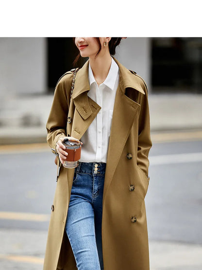 Sentubila-Elegante Trench Coat Longo Feminino, Blusão Solto, Jaqueta Traseiro Duplo, Casacos, Inverno, Outono, 123F42871