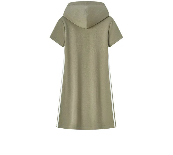 Vestido curto com capuz feminino, vestido semir, estampa de letras, tendência retrô, casual, fino, estilo esportivo, novo, verão, 2024